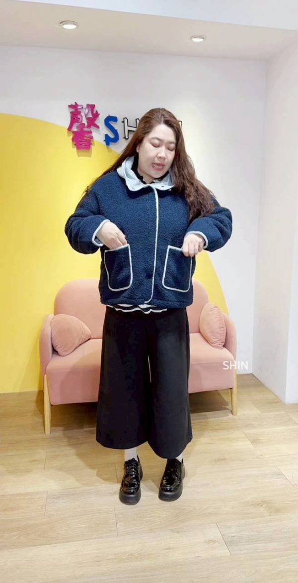 韓版歐膩奶油邊Q毛外套 