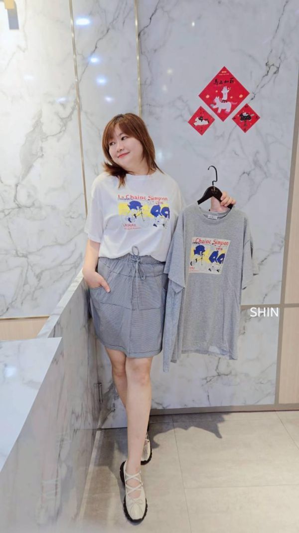 竹節棉復古單車印大T(黃/灰/白/藍) 