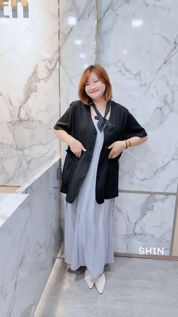 附波點綁帶亞麻西裝外套 
