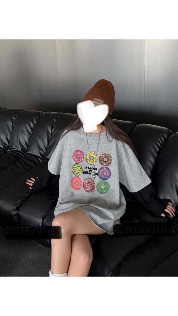 甜甜圈假兩件T(黑/深灰/深藍/花灰) 