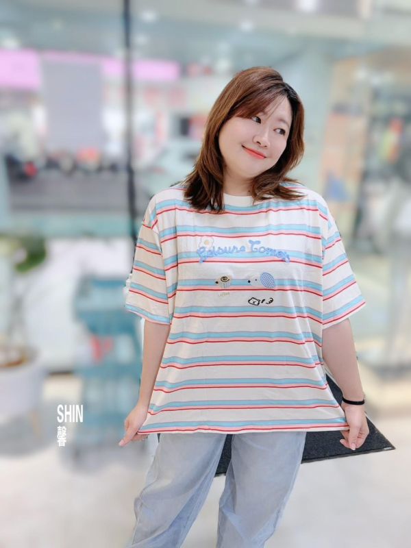青春感狗狗臉T(條紋/杏) 