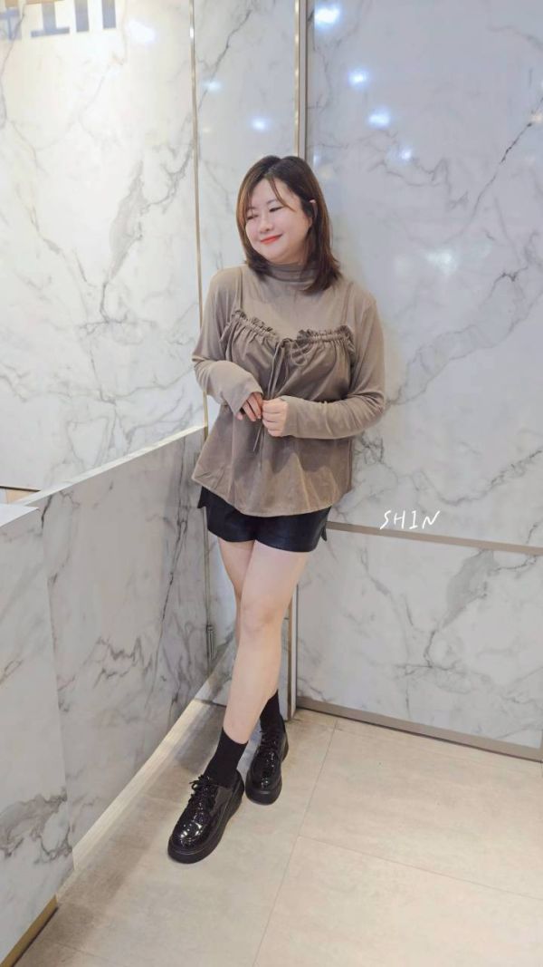 韓系高領上衣+背心套裝上衣(咖/灰) 