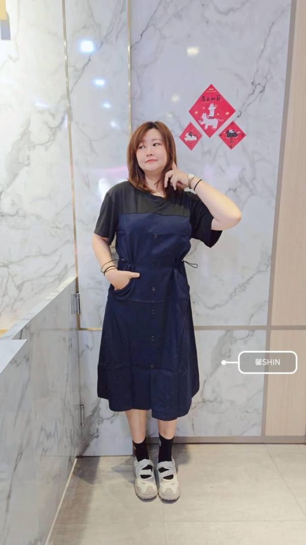 基本必須擁有假兩件吊帶長版(深藍/卡其) 