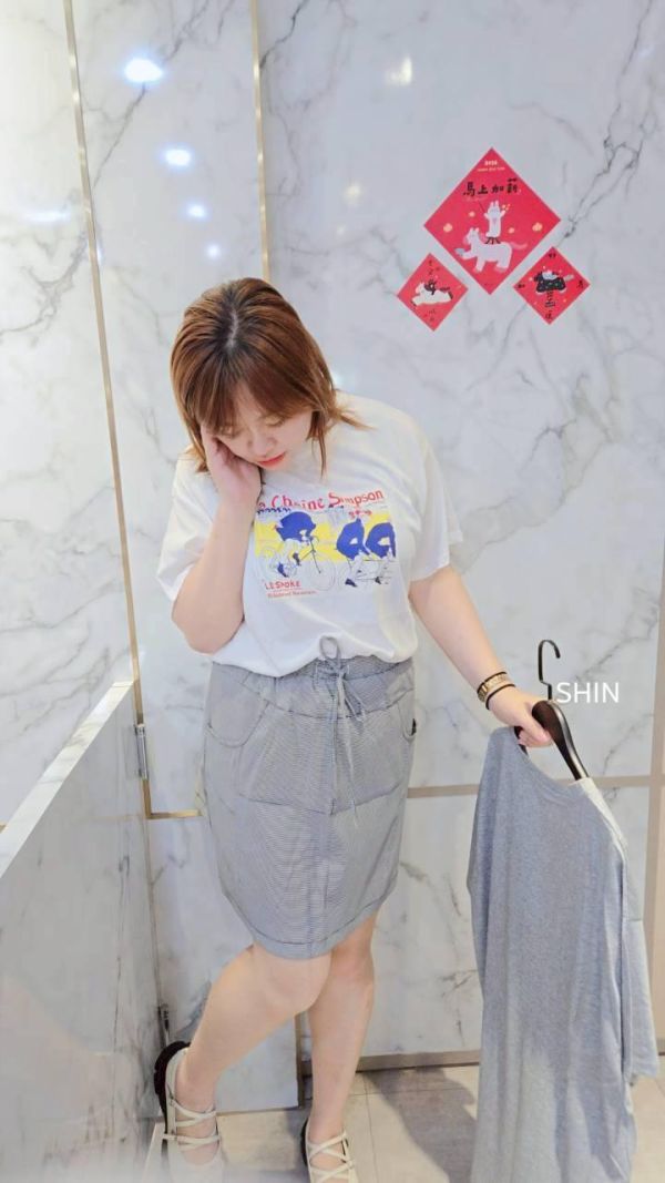 竹節棉復古單車印大T(黃/灰/白/藍) 