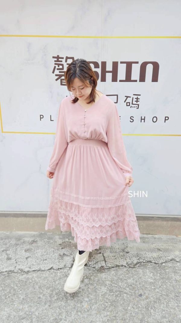 仙仙下凡蕾絲雪紡洋(粉/灰藍) 