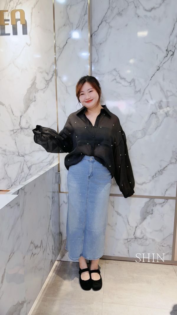 超韓珍珠透透襯衫(黑/杏/咖) 