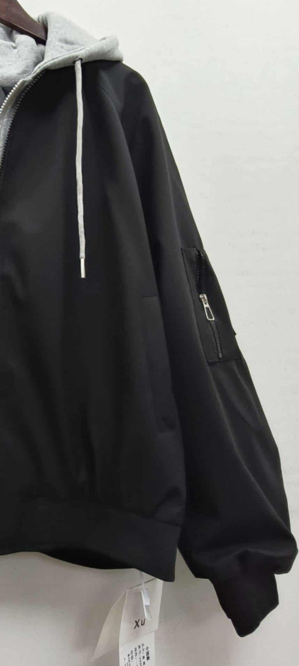 跳色連帽鋪棉風衣外套 