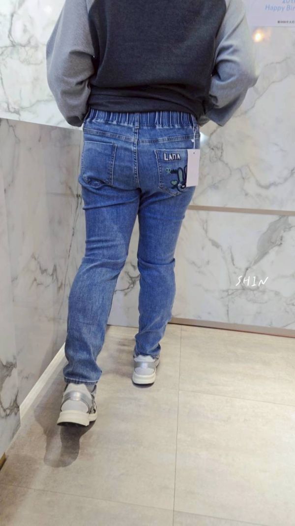 Q版小兔鬆緊綁繩牛仔褲 