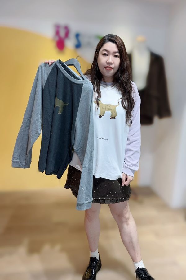 拼色袖小狗T(白/深灰) 