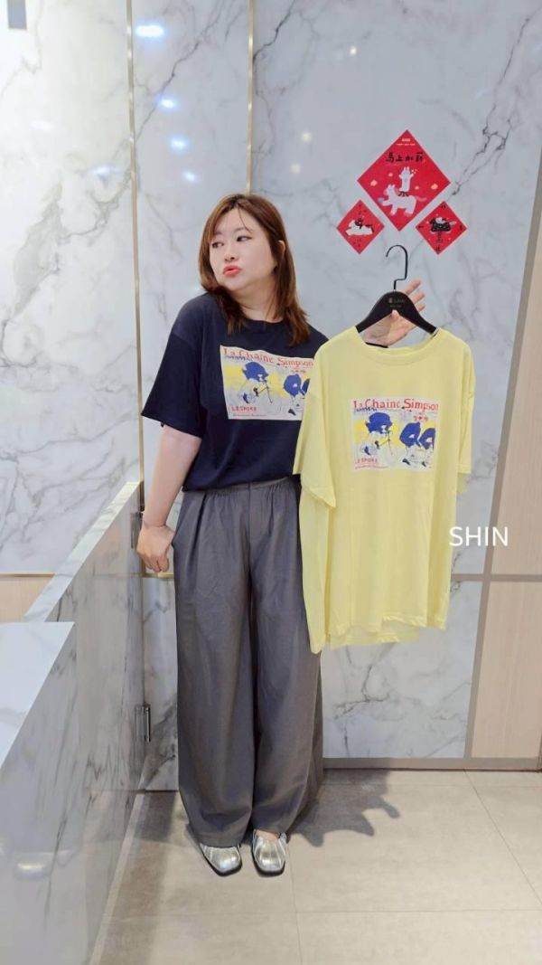 竹節棉復古單車印大T(黃/灰/白/藍) 