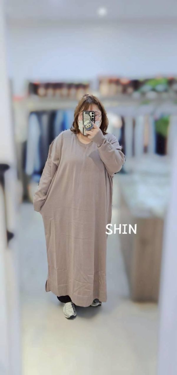 包邊V領前短後長版針織(紫/可可) 