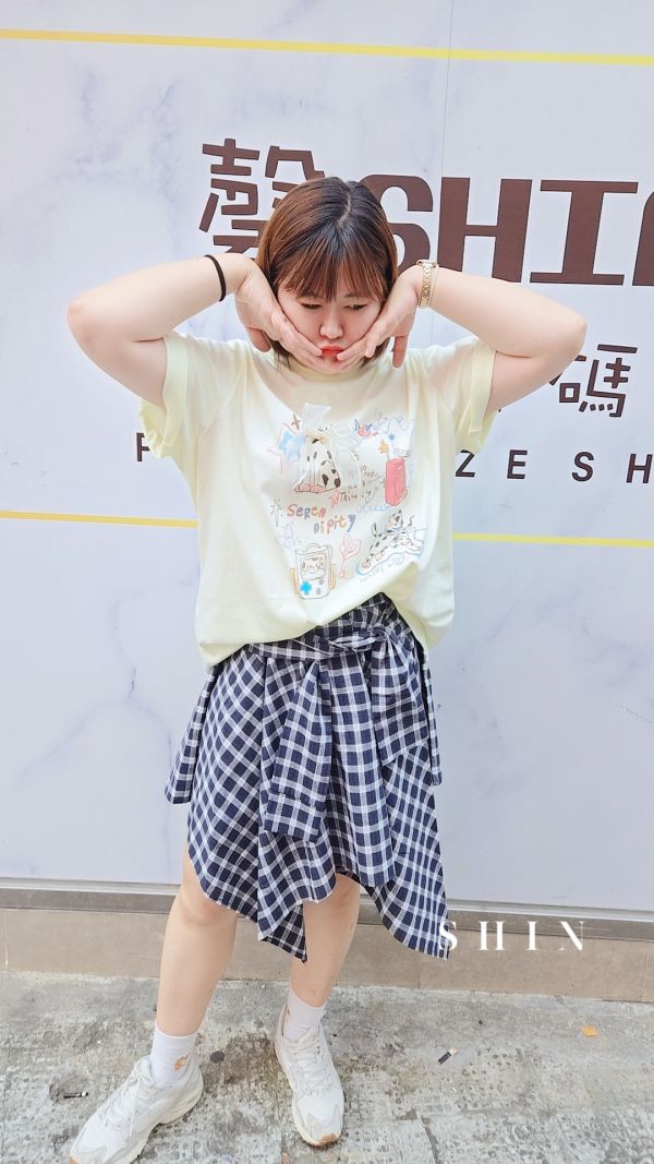 格子不規則百搭半裙(藍/卡其) 