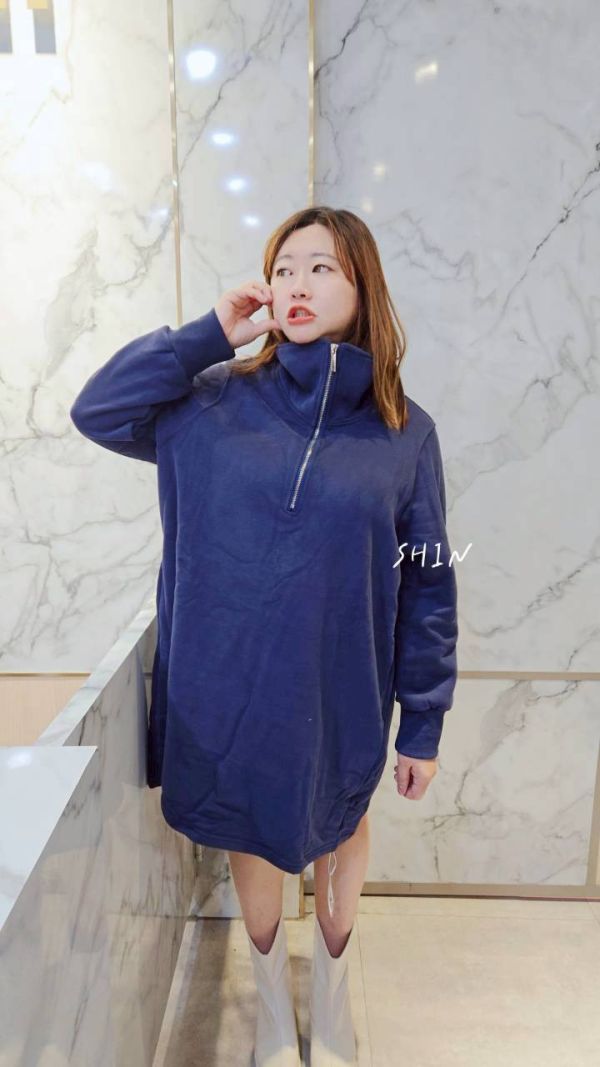 超好穿拉鍊小刷毛連衣裙(紫紅/藍) 