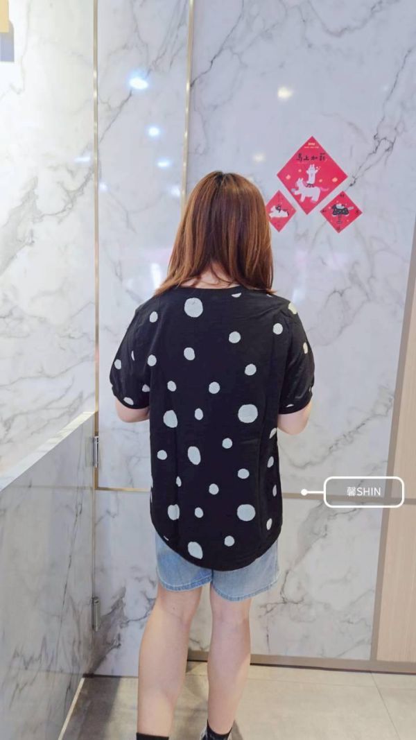 日系大小點點竹節棉麻上衣(綠/黑) 