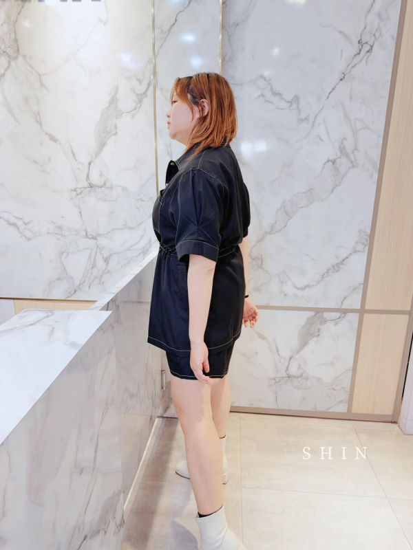 車線知性女孩襯衫褲套裝(藍/杏/黑) 