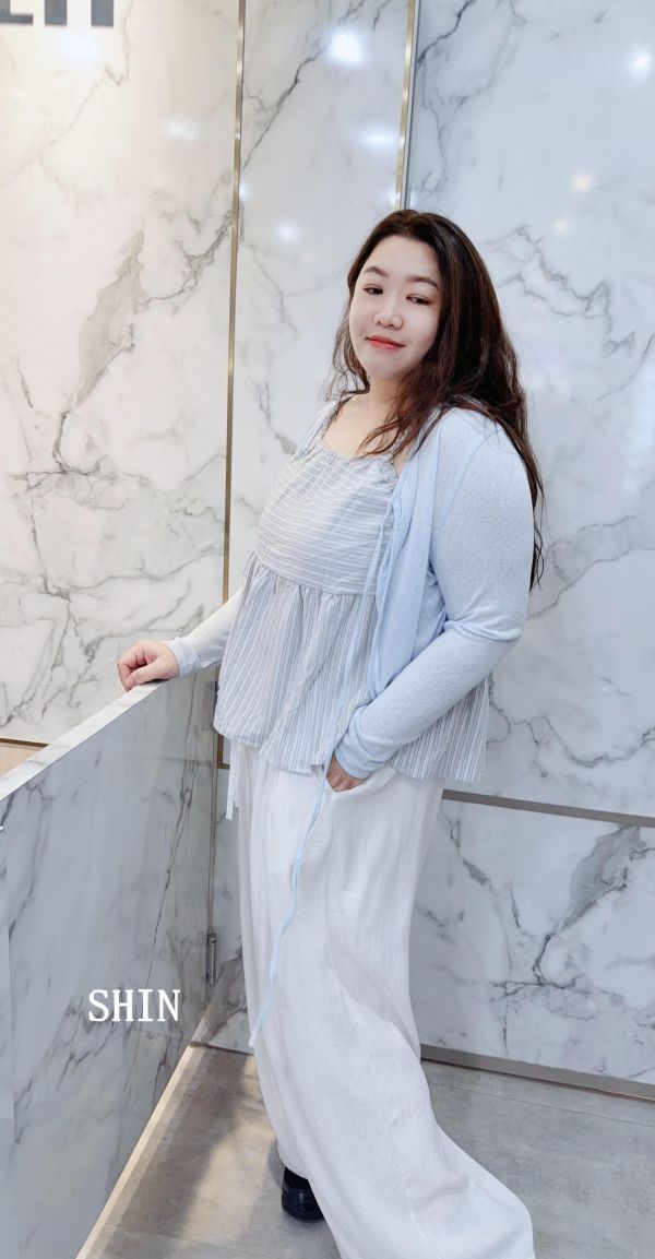 條紋吊帶上衣(杏/藍) 