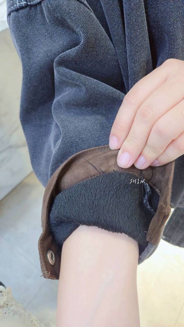 韓版撞色領刷毛襯衫(黑/藍) 