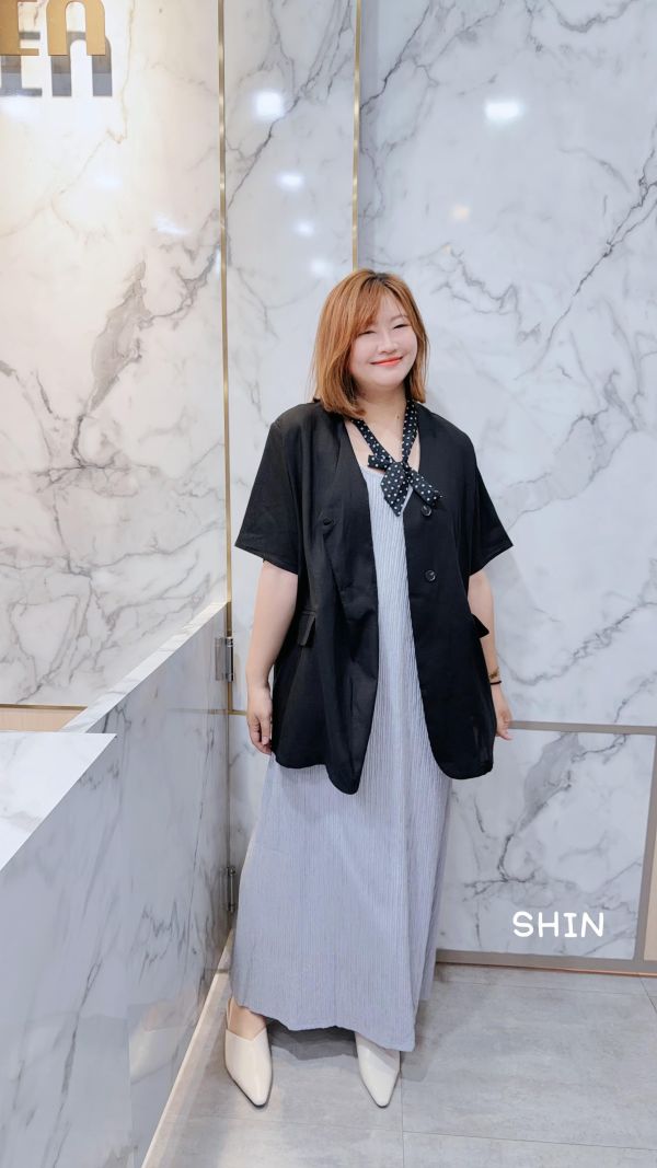 附波點綁帶亞麻西裝外套 