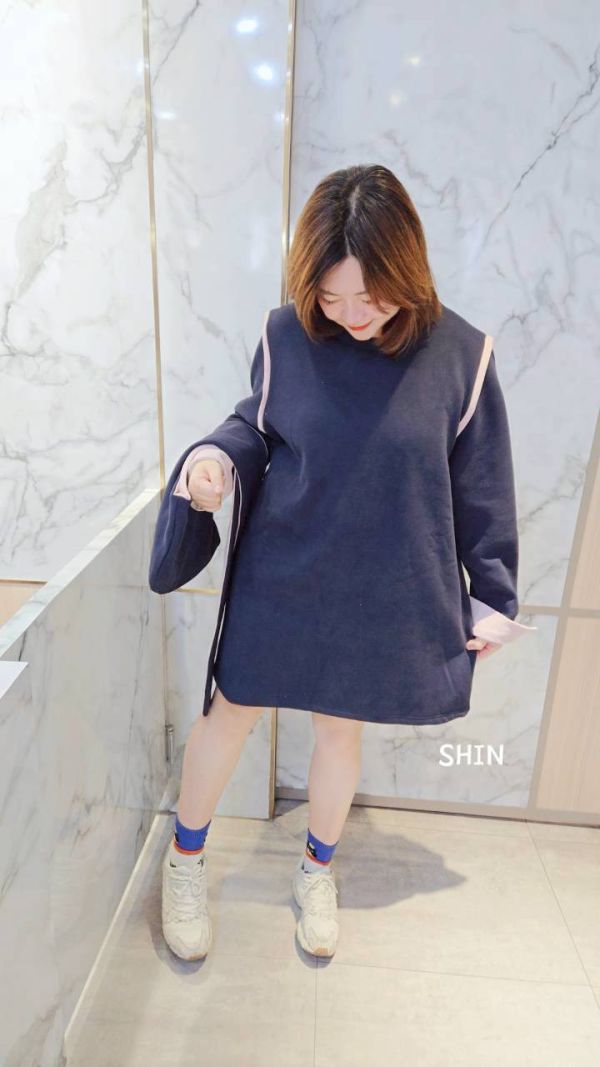 超挺布粉色帽短洋(灰/深藍) 