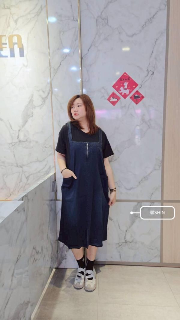 有上架就必買假兩件牛仔長版洋 