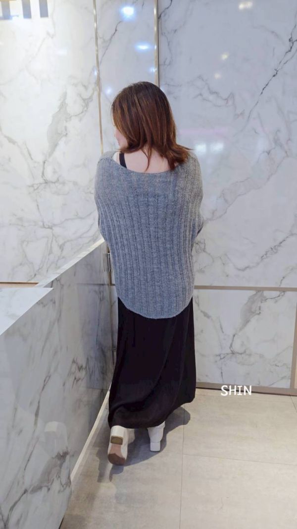 直紋針織衣+雪紡長版洋(粉/藍/灰) 