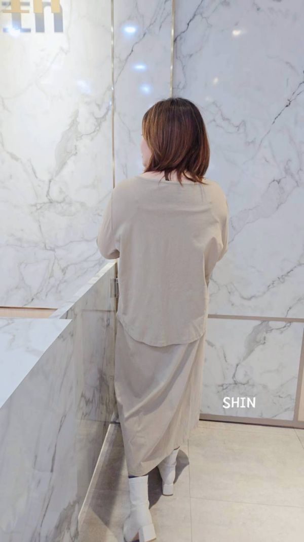 腰綁帶背心長洋+外套(黑/卡其) 