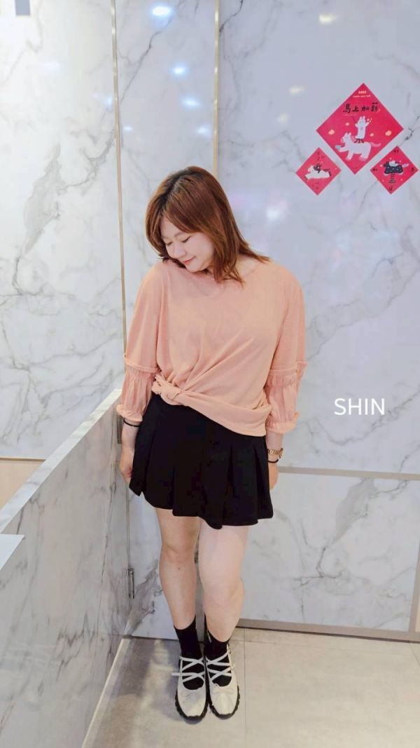 透氣竹節手袖滾邊上衣(橘/粉/黑/白) 