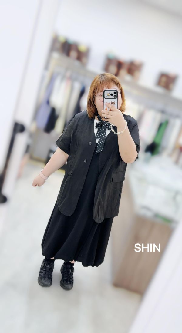 附波點綁帶亞麻西裝外套 