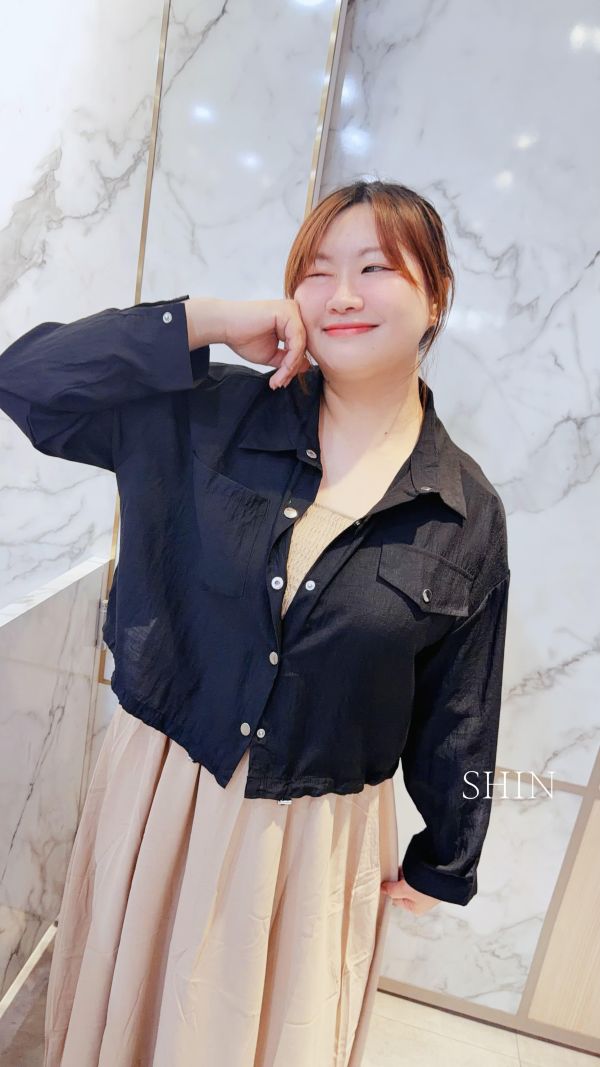 短版縮腰設計襯衫(黑/淺灰/杏) 