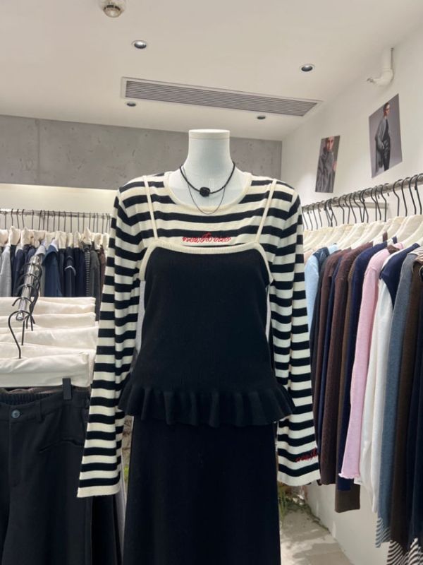 紅字條紋針織背心組(紅/黑) 