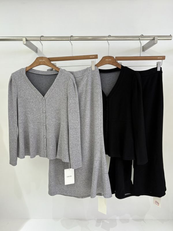 最美麗的針織氣質魚尾長裙套裝(黑/灰) 