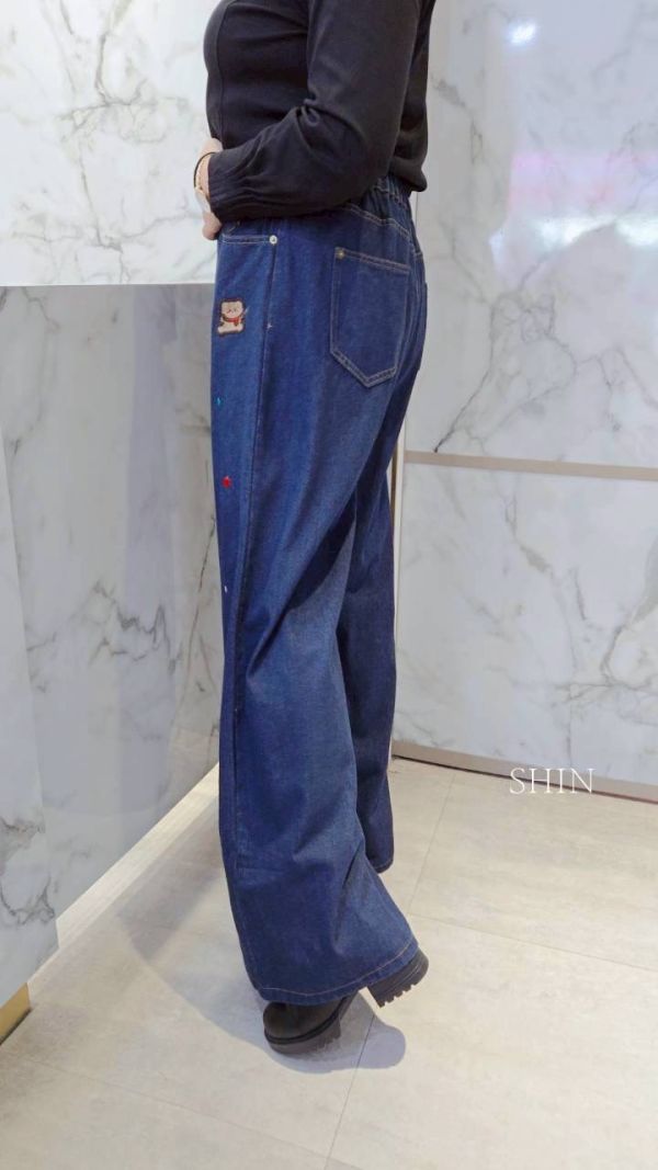 熊熊蝴結牛仔寬褲 