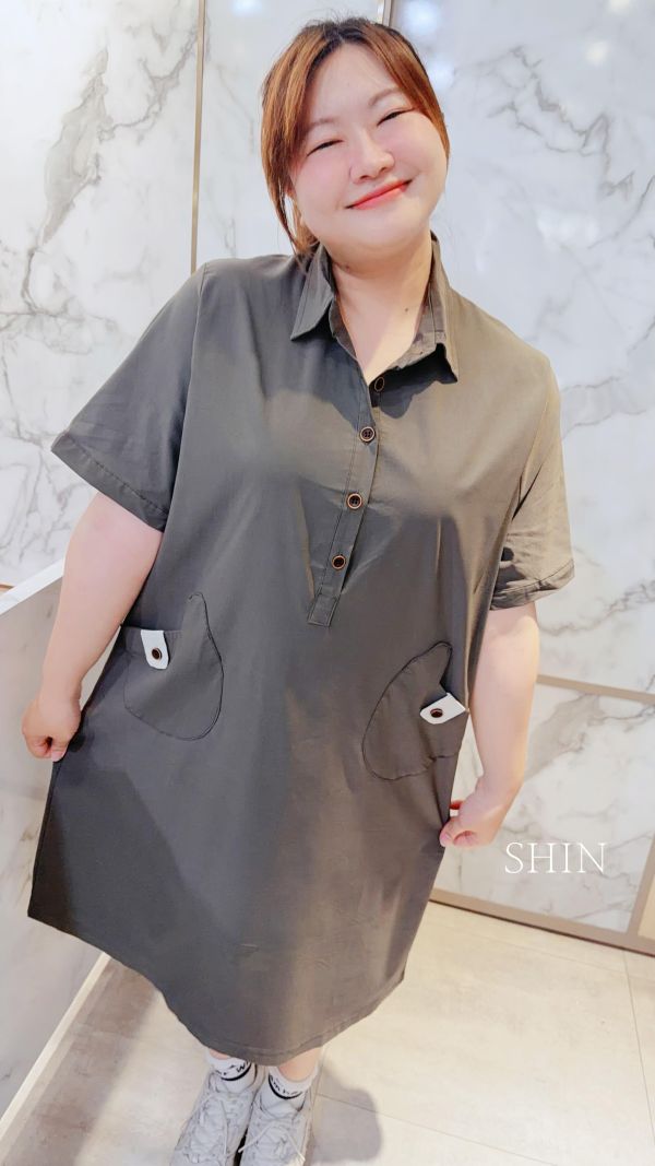 超彈力口袋撞色貓頭長版襯衫(軍綠/墨灰) 