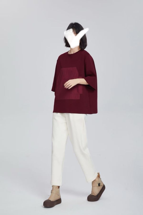 專櫃款半袖前大口袋T(酒紅/深灰/深藍/咖) 