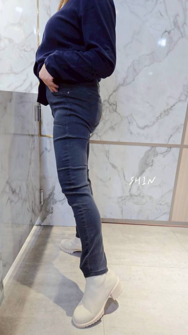 煙灰寬褲頭大口袋彈性褲 