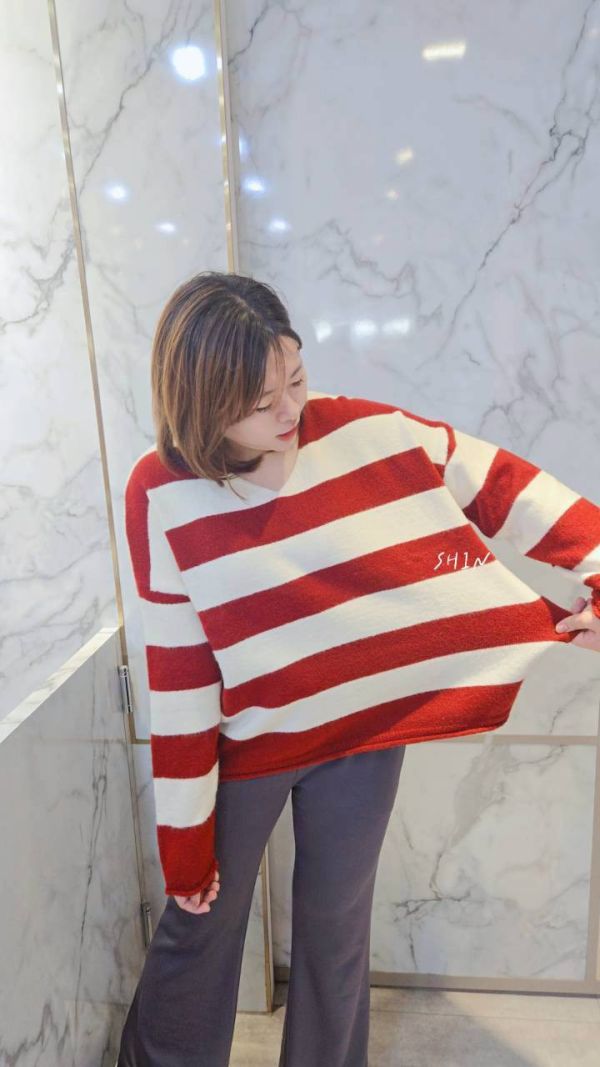 不修邊粗條紋毛衣(燕麥/黑白/白紅/橘/綠咖/藍) 