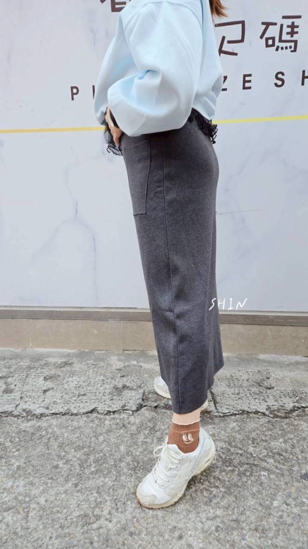 大口袋針織長裙(杏/咖/黑/灰) 