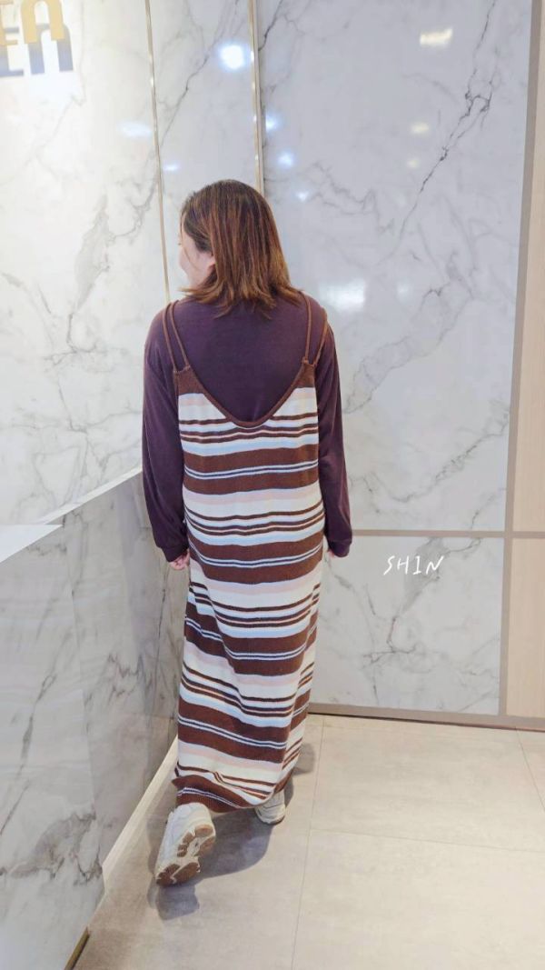 T+條紋長版針織洋(黑/杏/咖) 