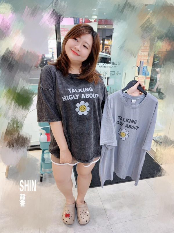 水洗TALKING花朵T(灰綠/深藍/淺藍/黑/白) 