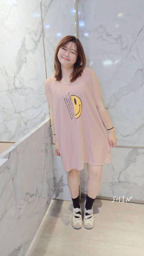 笑臉臉無袖長版T(粉/黑) 
