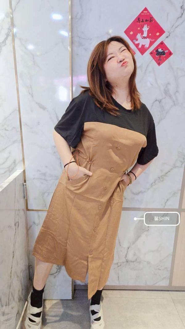 基本必須擁有假兩件吊帶長版(深藍/卡其) 