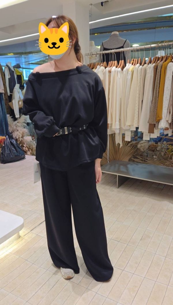 氣勢擔當的空氣棉長褲套裝配皮帶(黑/灰) 