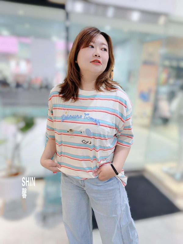 青春感狗狗臉T(條紋/杏) 