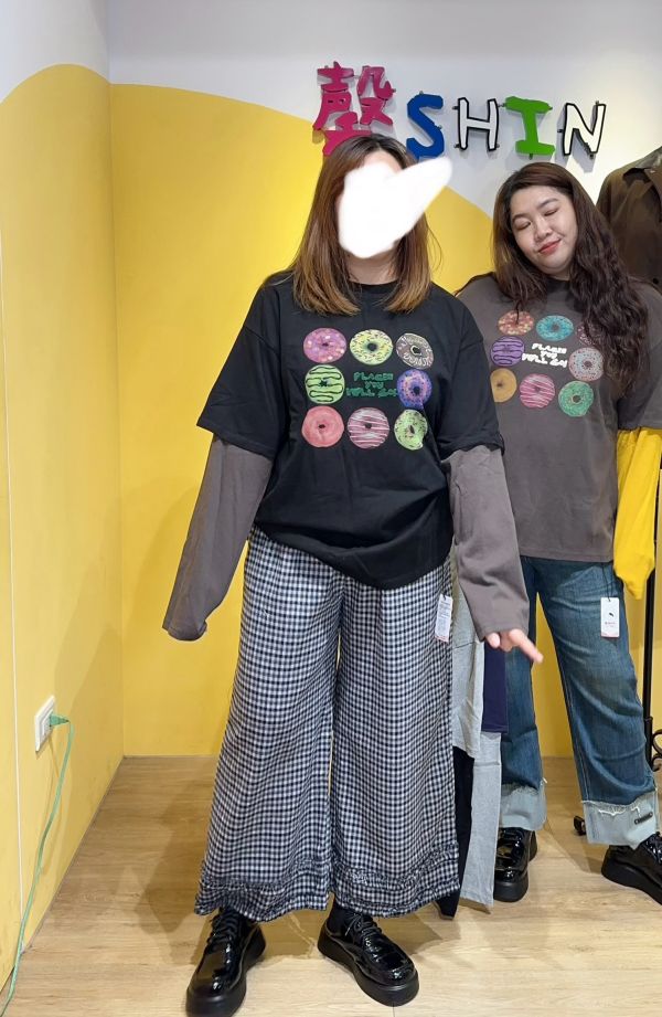 我是日系女孩下滾邊格子寬褲 