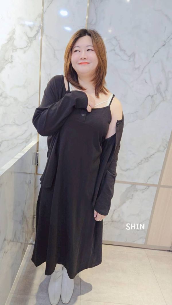 腰綁帶背心長洋+外套(黑/卡其) 