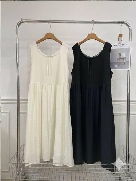 棉麻微光感背心洋(米白/黑) 