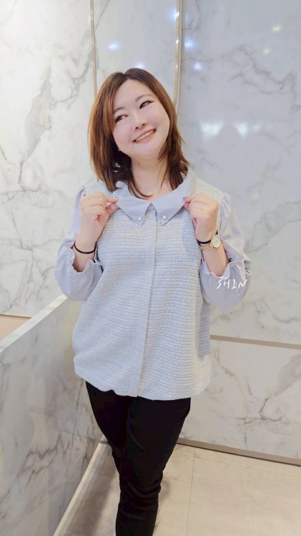 小香襯衫領漂漂上衣(杏/藍) 