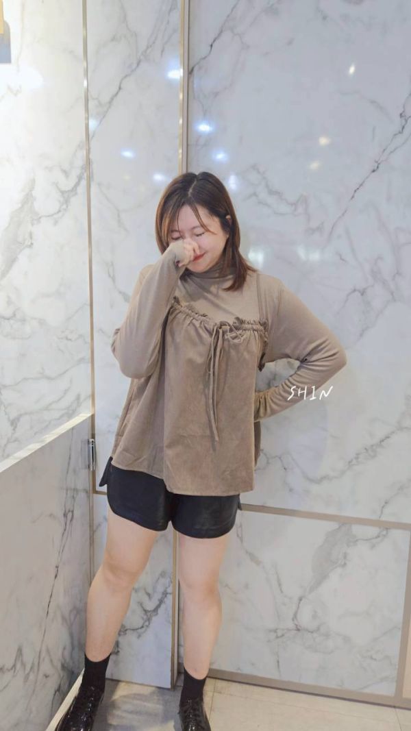 韓系高領上衣+背心套裝上衣(咖/灰) 