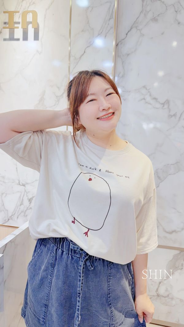 韓版手繪胖鴨鴨T(杏/深灰/咖) 