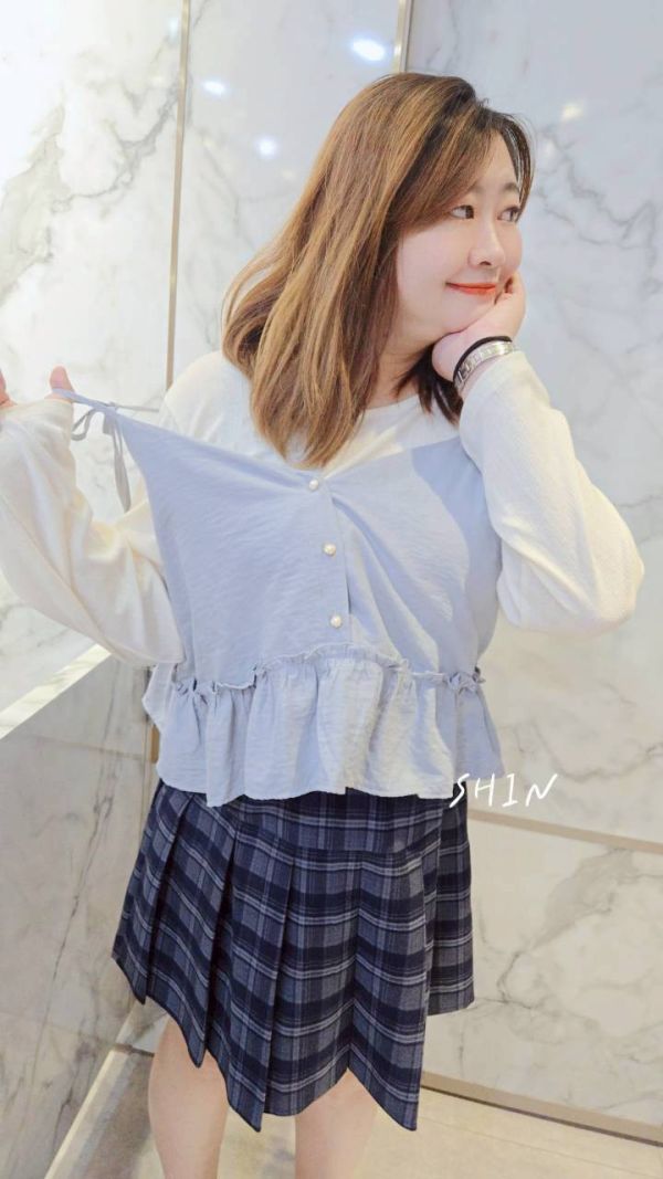 兩件式可愛上衣(藍/粉) 